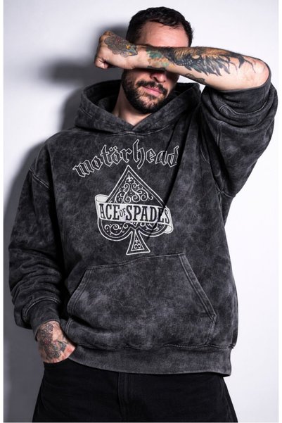 Fuddy Moda Hanorac unisex oversize cu glugă, imprimat cu Motörhead Ace Of Spa...