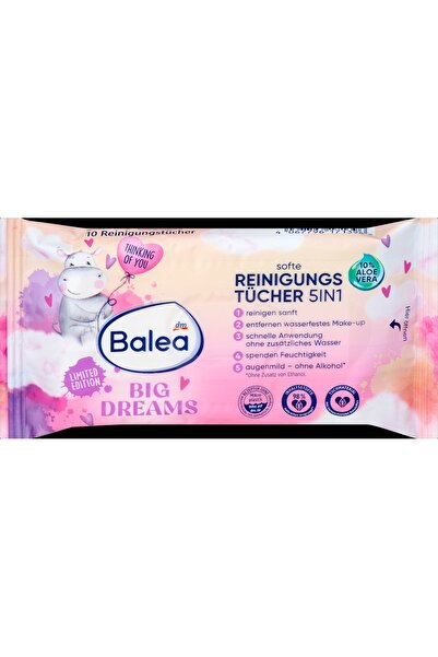 BALEA Șervețele de curățare 5 în 1 Big Dreams, 10 buc - cosmetice dischete de...