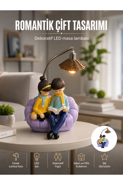 FMA مصباح طاولة رومانسي على شكل زوجين يقرأان، إضاءة LED زخرفية