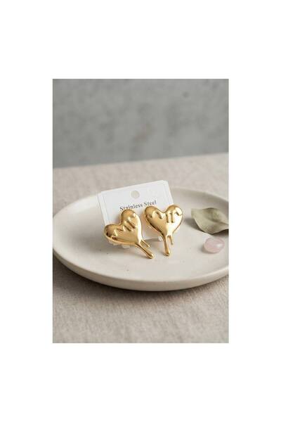 evimdeyokyok 316L Steel Gold Color Melting Heart Model Earrings Tj-Bkp12020
