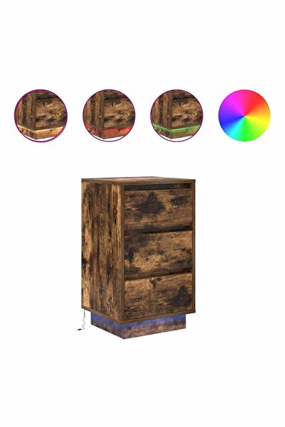 vidaxl Noptiera cu lumini LED Stejar afumat 38x34x65 cm