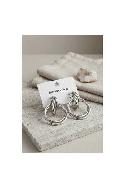 evimdeyokyok 316L Steel Silver Color Hoop Model Earrings Tj-Bkp12022