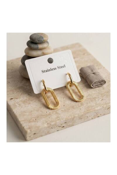 evimdeyokyok 316L Gold Color Serrated Paperclip Form Design Earrings Tj-Bkp12062