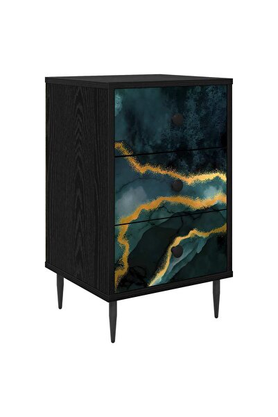 vidaxl Dulap de noapte WIJHE Stejar Negru 36 x 33 x 61 cm