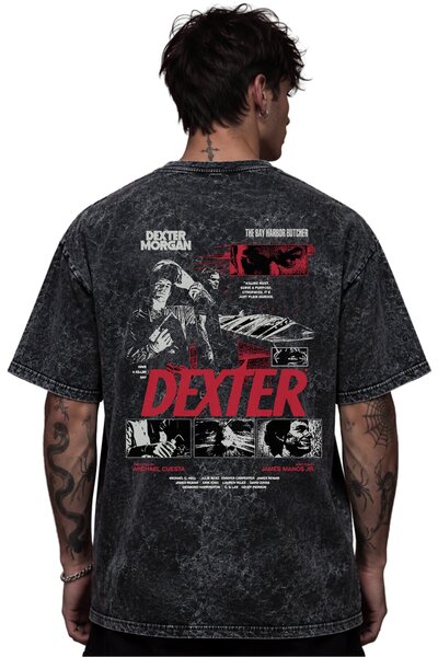SEVBANO Tricou unisex supradimensionat cu imprimeu Dexter Morgan, spălat în s...