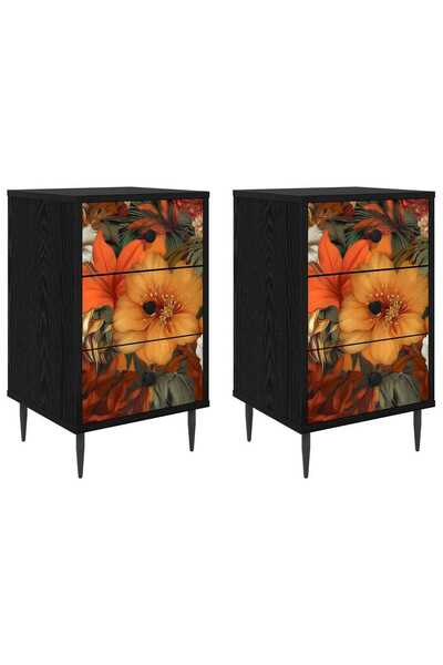 vidaxl Dulap de noapte GENNEP 2 buc. Stejar Negru 36 x 33 x 61 cm