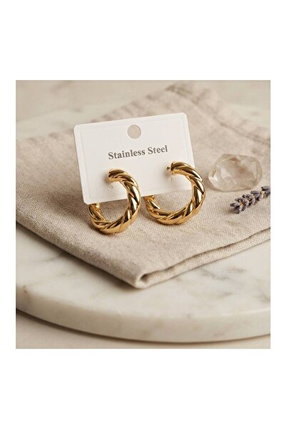 evimdeyokyok 316L Steel Gold Color Vintage Curved Hoop Model Earrings Tj-Bkp1...