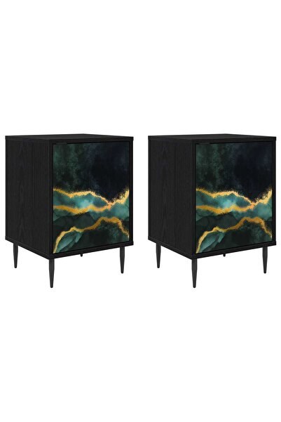 vidaxl Dulap de noapte WIJHE 2 buc. Stejar Negru 36 x 33 x 51 cm