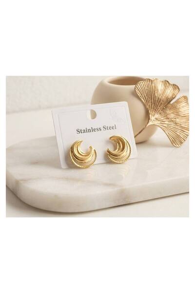 evimdeyokyok 316L Steel Gold Color Moon Model Women's Earrings Tj-Bkp12035