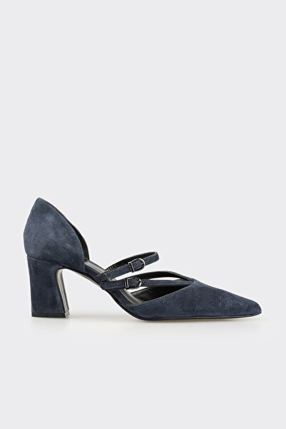 Elle Shoes Lacivert Deri Kadın Orta Topuk Ayakkabı