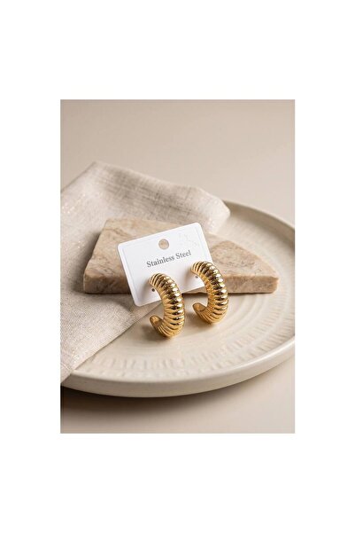evimdeyokyok 316L Steel Gold Color Curved Croissant Model Earrings Tj-Bkp12047