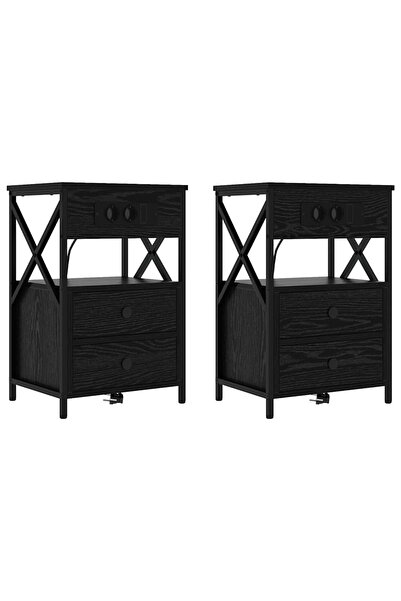 vidaxl Dulap de noapte 2 buc. Stejar Negru 40 x 31 x 60 cm