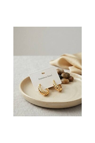 evimdeyokyok 316L Steel Gold Color Curved Hoop Model Earrings Tj-Bkp12048