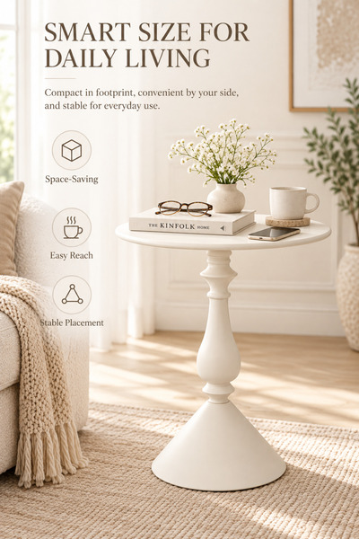 Shangxing Ivory white classic round sculpted side table, sofa corner table, coffee corner table, 40*58 cm