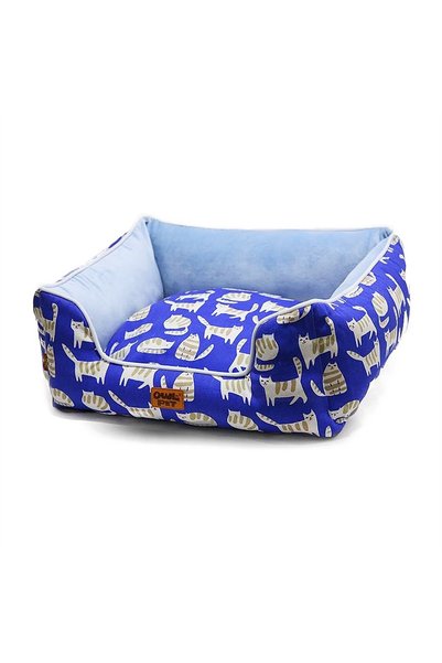 Generic Brand Cosy Bolster Pet Bed for Cats and Small Dogs - Blue Cat Print