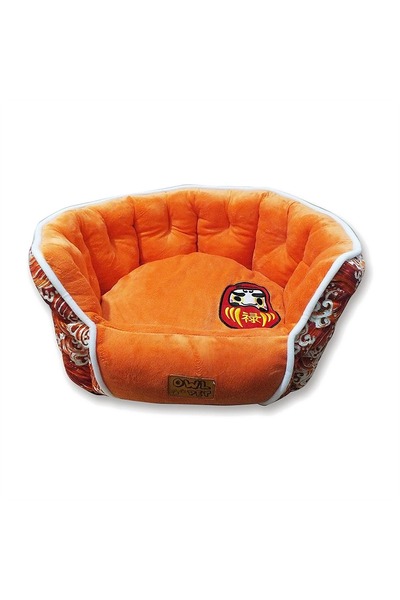 Generic Brand Round Snuggle Nest Pet Bed for Cats and Small Dogs - Orange Wav...