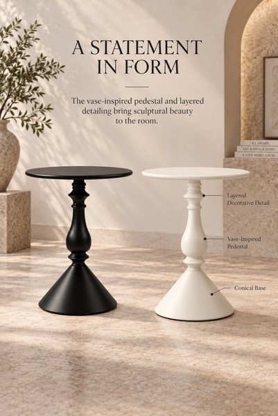 Shangxing Classic round sculpted side table (two-piece set), sofa end table, coffee corner table, 40*58 cm (matte black/ivory white)