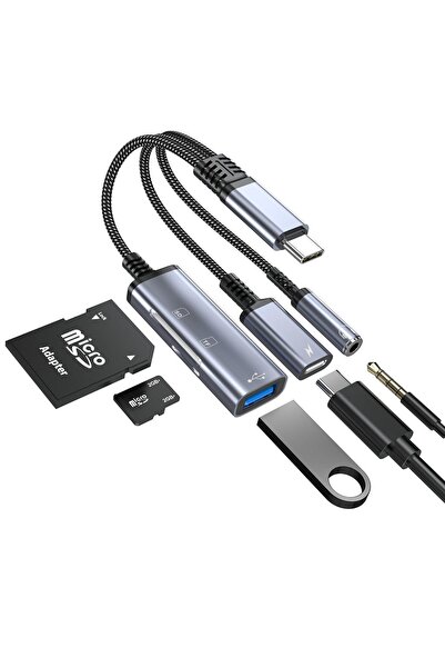 Apera CR63 Type-C 5in1 Çok Fonksiyonlu OTG Hub – 60W PD Hızlı Şarj, 3.5mm Kul...