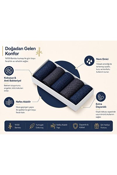 OKAVANGO 5 Çift Kutulu Erkek Çorap BAMBU Premium Bay- Patik Çorap - Erkek Çorap Yazlık, Dikişsiz, Bambu Çorap Erkek 40-44