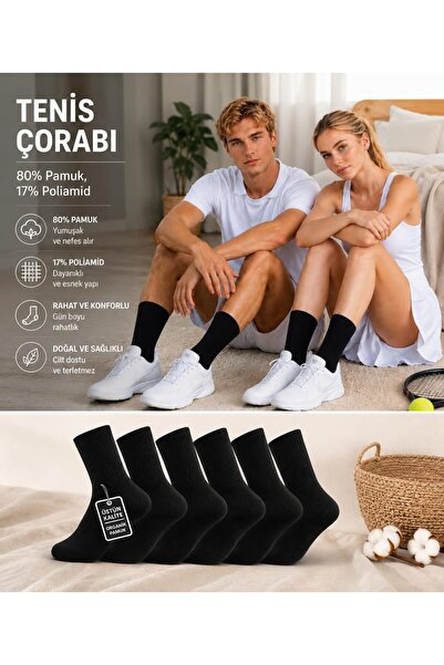 OKAVANGO 5 Çift Kutulu Siyah Pamuklu Kolej Tenis Çorabı Spor Ayakkabı Çorabı
