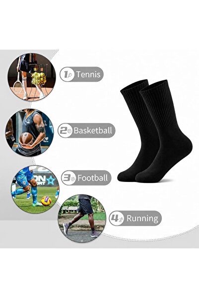 OKAVANGO 5 Çift Kutulu Siyah Pamuklu Kolej Tenis Çorabı Spor Ayakkabı Çorabı