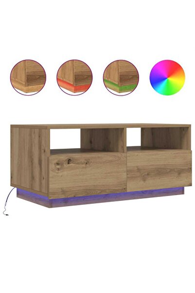 vidaxl Măsuță de cafea cu lumini LED, stejar artizanal, 90x49x40 cm