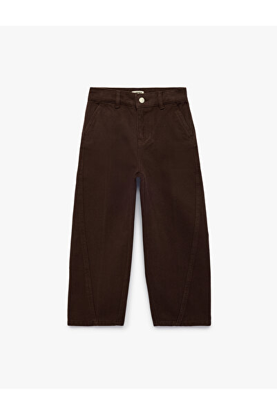 Koton Cotton Barrel Trousers with Pockets and Stitching Detail, Loose Fit