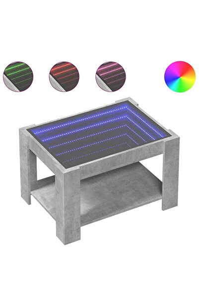 vidaxl Măsuță de cafea cu LED, gri beton, 73x53x45 cm, lemn prelucrat
