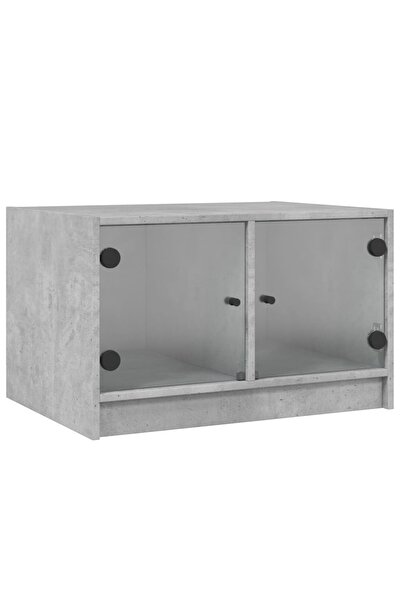 vidaxl Măsuță de cafea cu uși din sticlă, gri beton, 68x50x42 cm