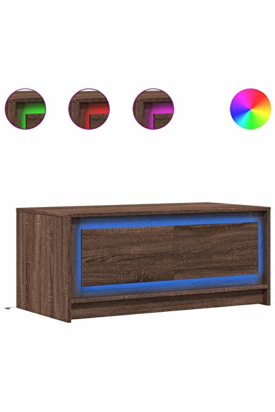 vidaxl Măsuță de cafea cu lumini LED, stejar maro, lemn prelucrat