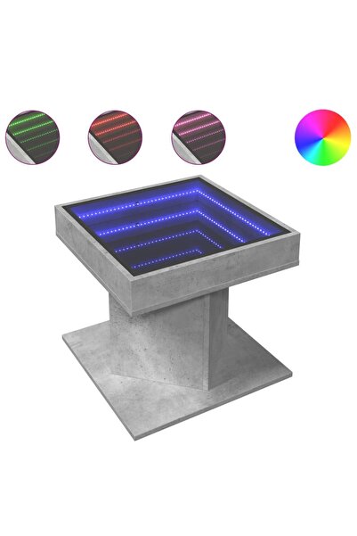 vidaxl Măsuță de cafea cu LED, gri beton, 50x50x45 cm, lemn prelucrat