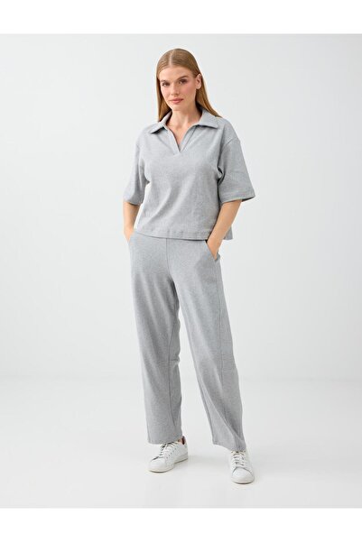 Jimmy Key Gray Melange Cotton Blend Trousers with Pocket Detail and Elastic W...