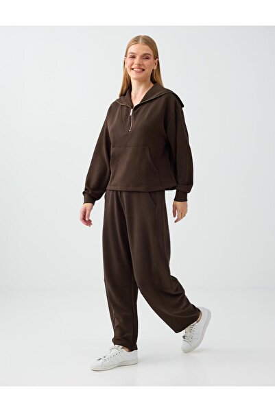 Jimmy Key Brown Stitched Detailed Relaxed Fit Modal Trousers
