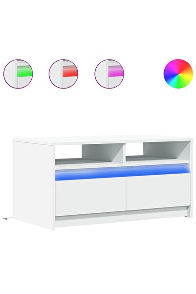 vidaxl Măsuță de cafea cu lumini LED, alb, lemn prelucrat