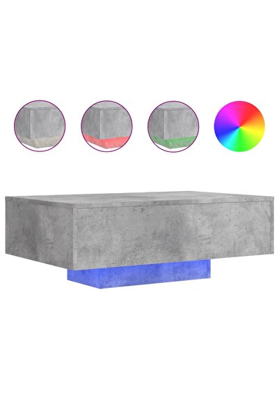 vidaxl Măsuță de cafea cu lumini LED, gri beton, 85x55x31 cm