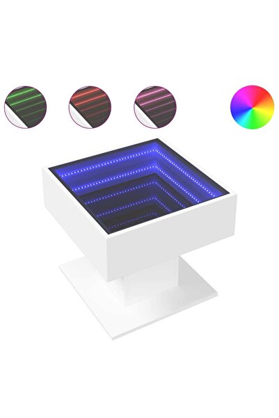 vidaxl Măsuță de cafea cu LED, alb, 50x50x45 cm, lemn prelucrat