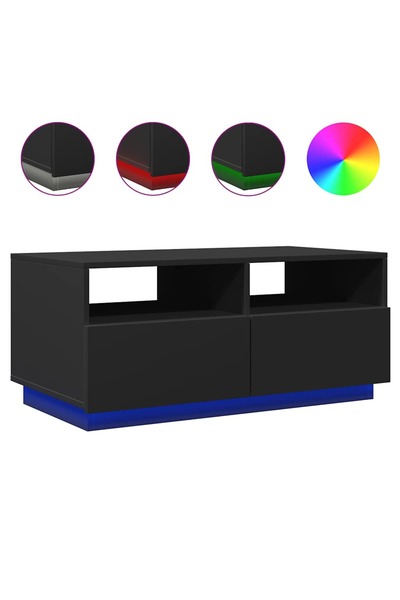 vidaxl Măsuță de cafea cu lumini LED, negru, 90x49x40 cm
