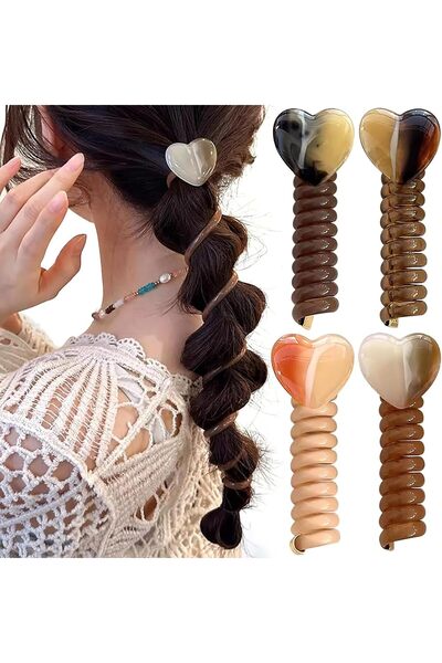 Arabest 4 Pcs Spiral Phone Line Hair Ties,Heart Shape Decorative Non-Damaging...