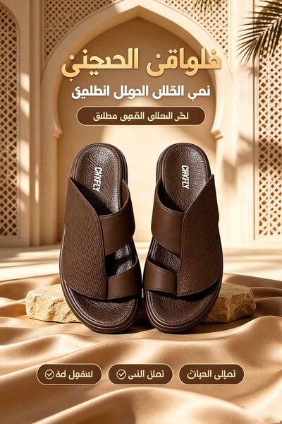 SaudEva Foot صندل رجالي من الجلد المزخرف مع حزام عريض ونعل مريح
