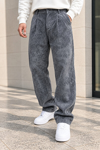 Polo State Men's Washed Corduroy Loose-Fit Trousers - Anthracite