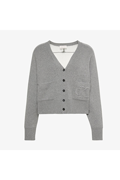 Calvin Klein Wool Cotton Raglan Cardigan Kadın Gri Triko