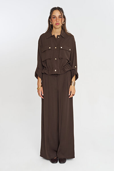 Orfeo Negro Women's Drawstring Waist Double Pocket Flowy Solid Color Jacket