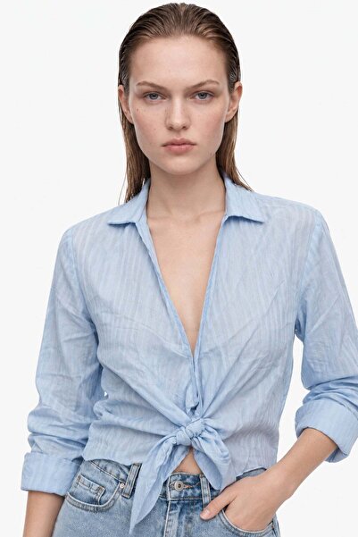HAKKE Stylish Double-Breasted Collar Tie-Up Women's Shirt