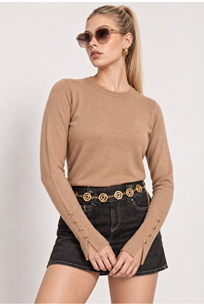 Lovelyİstanbul Button Detailed Knitwear Sweater 4295 Lmx0103 Biscuit