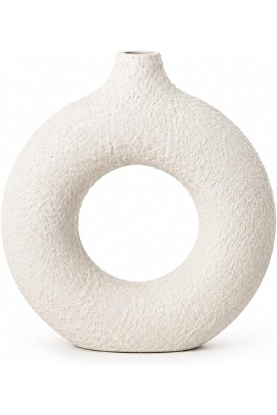 Generic BAMMBO DECOR Decorative Vase, Off-White Textured Round Donut Vase wit...