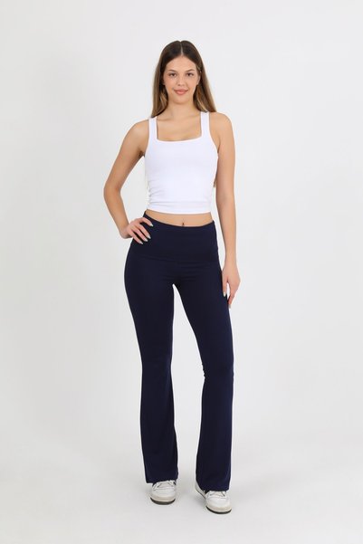 HDM Women's Folded Waist Navy Blue Spanish Leggings - H5989