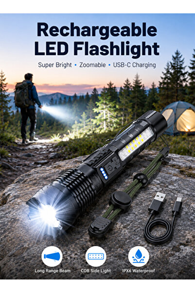 Yoawllty 10000 Lumens USB-C Rechargeable Flashlight, IPX6 Waterproof Zoomable...