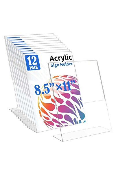 Slasa 12 Pack Acrylic Sign Holder 8.5 X 11, L Shape Clear Sign Holder, Clear ...