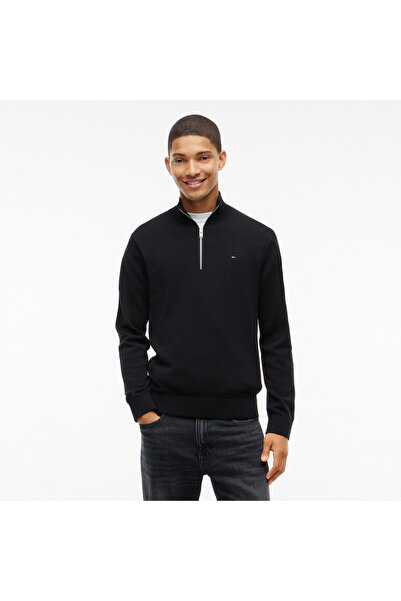 Tommy Hilfiger Essential Light ¼ Zip Erkek Siyah Triko