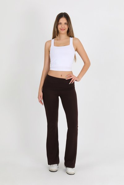 HDM Women's Folded Waist Brown Spanish Leggings - H5989